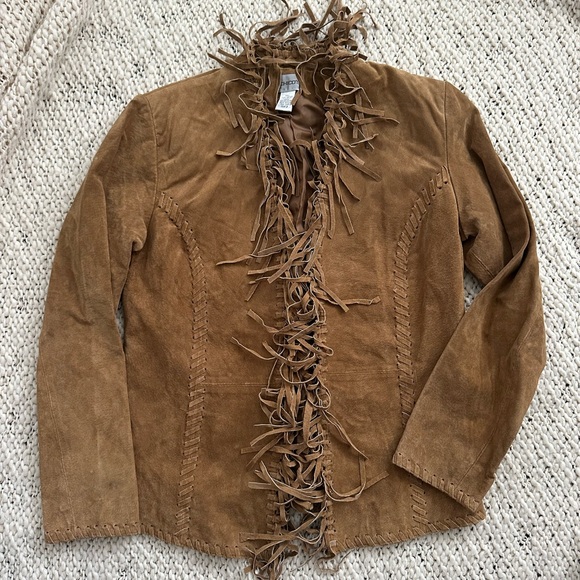 Chico's Jackets & Blazers - Chico’s 100% Leather Fringe Jacket Womens Size 0 Western/Boho Open Front